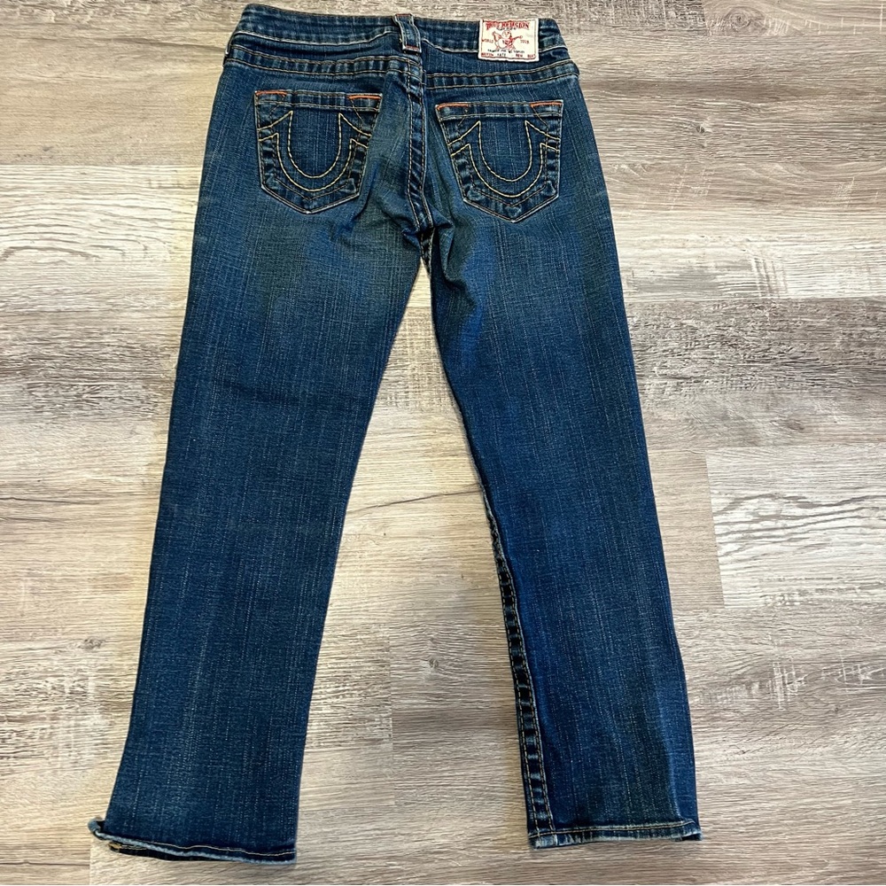 True Religion Western Medium Blue Straight Leg Jeans with Contrast Stitching - Picture 2 of 13